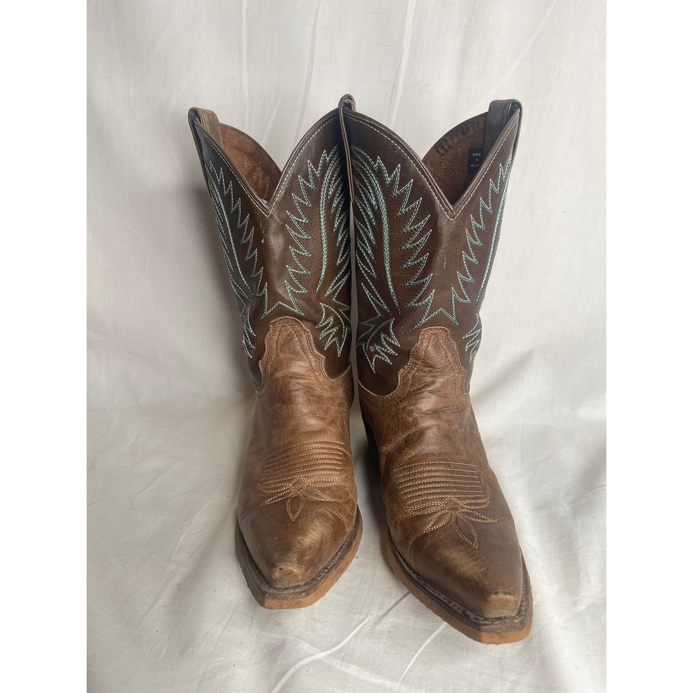 Nocona Brown Leather Turquoise Stitch Western Cowboy Boots NL7011 Womens 5.5 B